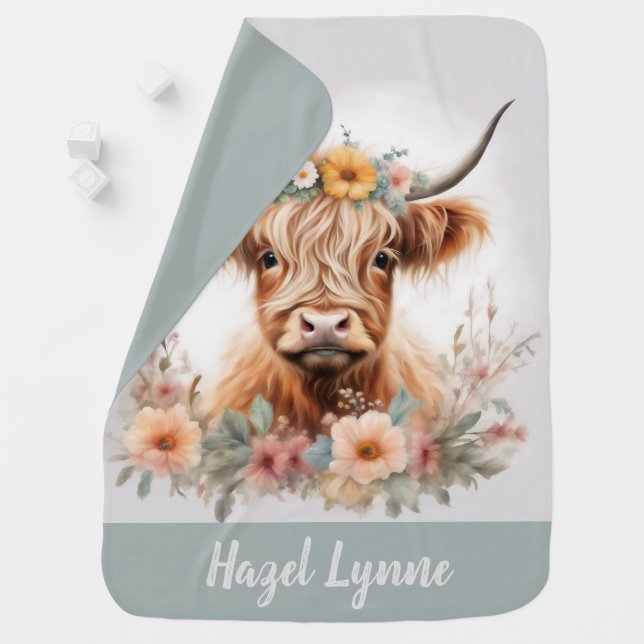 Highland cow personalized baby blanket (In Situ)