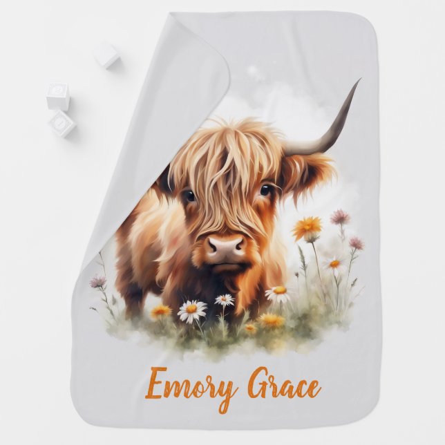 Highland cow personalized baby blanket (In Situ)