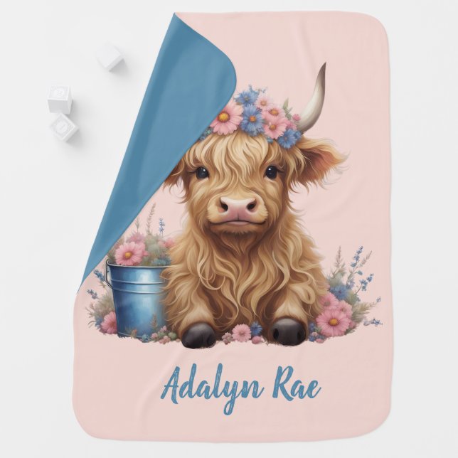Highland cow personalized baby blanket (In Situ)