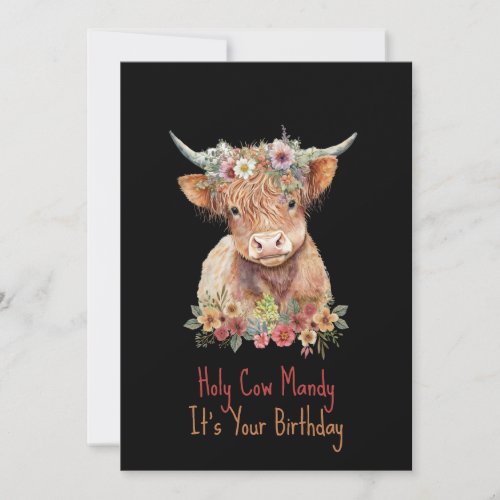 Highland Cow Personalized Cute Floral Birthday  Invitation