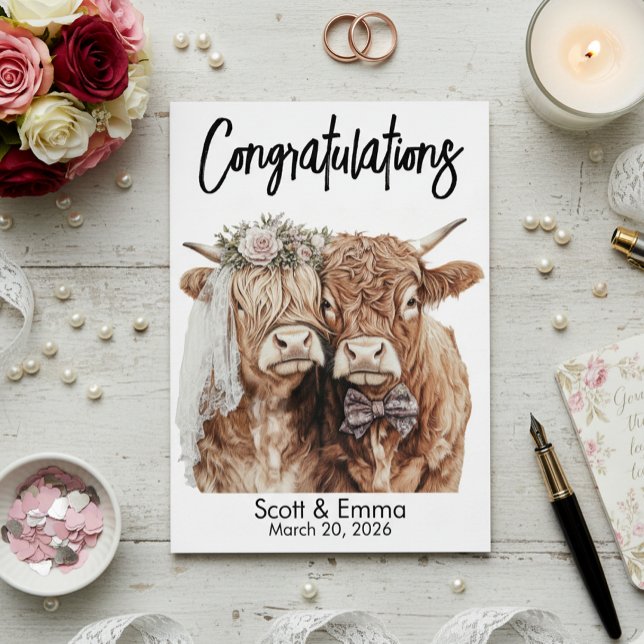 Highland Cow Personalized Wedding Congratulations  Cards (Creator Uploaded)