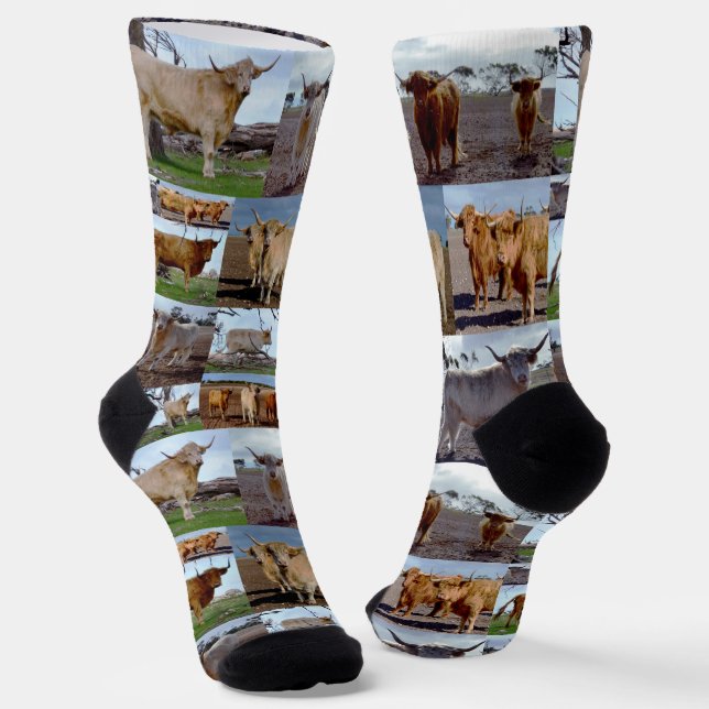 Highland Cow Photo Collage, Crew Socks (Angled)
