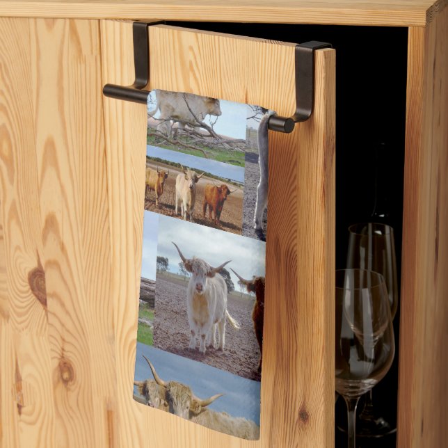 Highland Cow Photo Collage, Kitchen Towel (Thirds Fold)