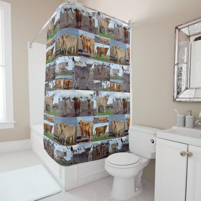Highland Cow Photo Collage, Shower Curtain (In Situ)