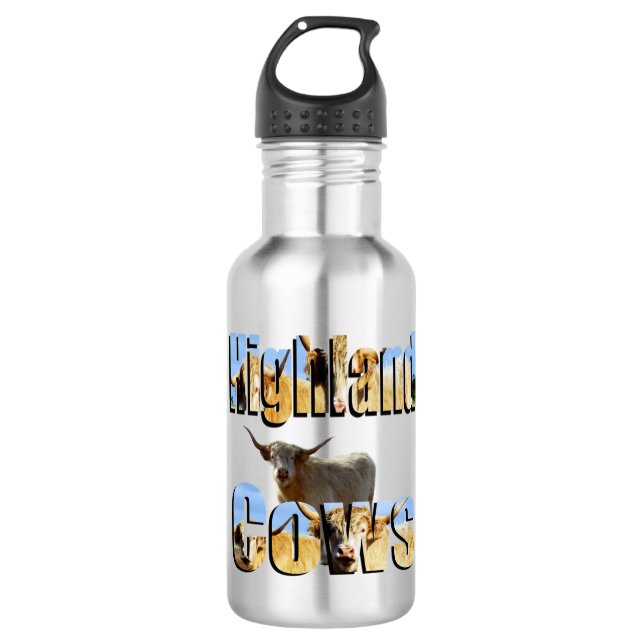 Highland Cow Picture Logo, Water Bottle (Front)