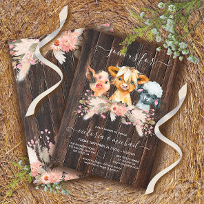 Highland Cow, Pig, Lamb Baby Shower Wildflower Invitation
