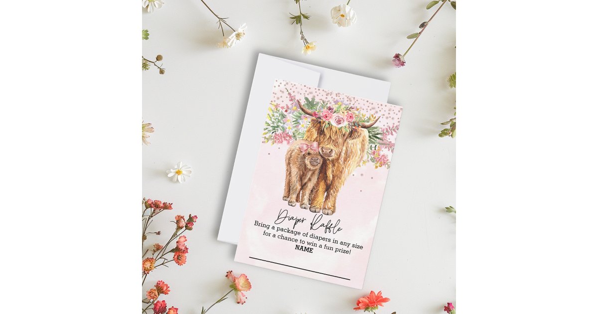 Nappy Raffle Highlander Highland cow Pink Baby Shower Diaper raffle Invitation | Zazzle