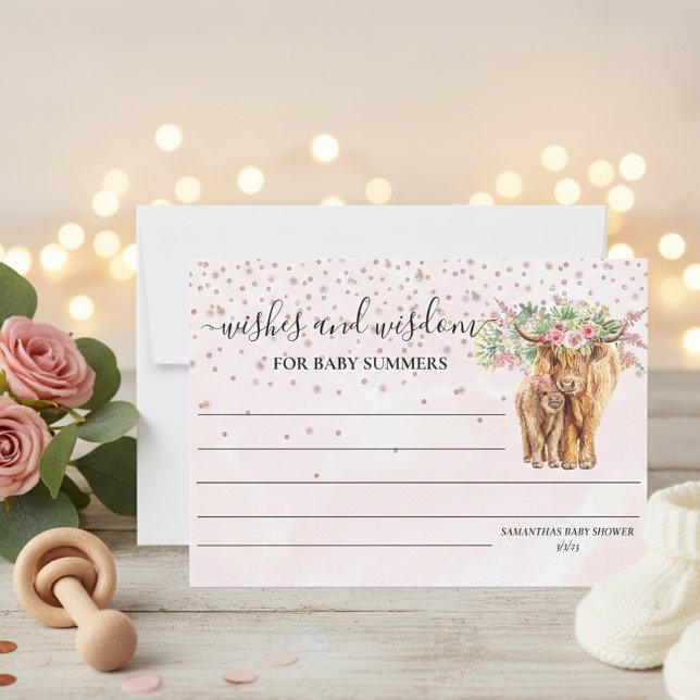 Highland cow Pink Baby Shower Wishes Wisdom  Invitation (Creator Uploaded)