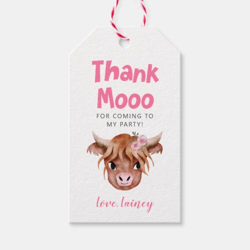 Highland Cow Pink Birthday Favor Gift Tags