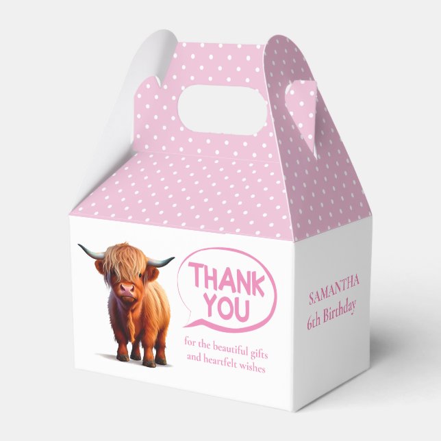 Highland Cow Pink Girl Favor Box (Front Side)