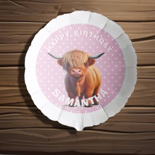 Highland Cow Pink  Happy Birthday Balloon