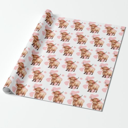 Highland Cow Pink Wrapping Paper
