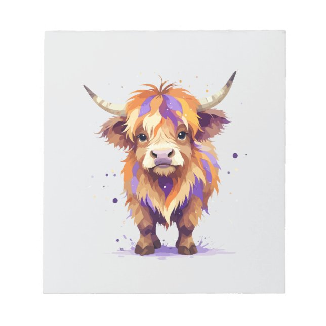 Highland Cow Playful Adorable Fun Animal Colorful  Notepad (Front)