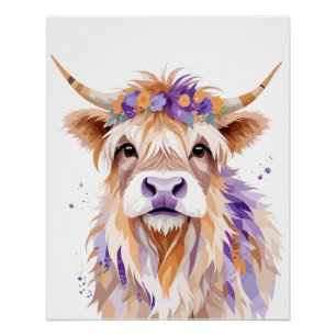 Highland Cow Playful Adorable Fun Animal Colorful  Poster