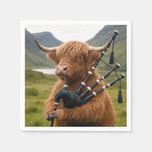 Highland Cow Playing the Bagpipes Napkins