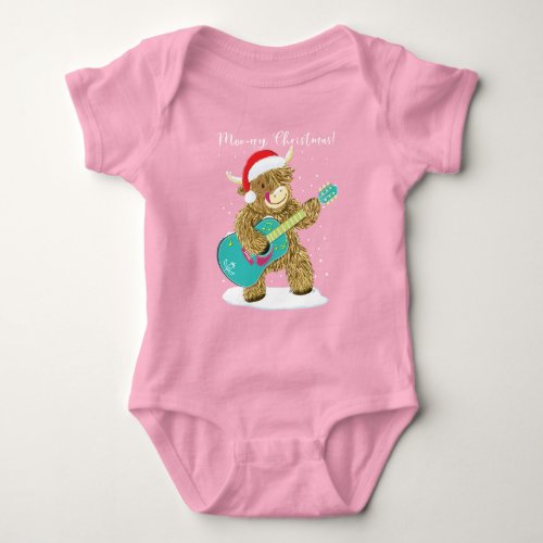 Highland Cow Plays A Merry Christmas Melody  Baby  Baby Bodysuit