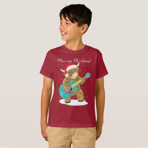 Highland Cow Plays A Merry Christmas Melody T_Shirt