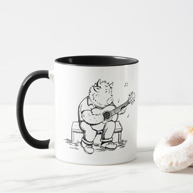 Highland Cow Plays Acoustic Guitar Mug (With Donut)