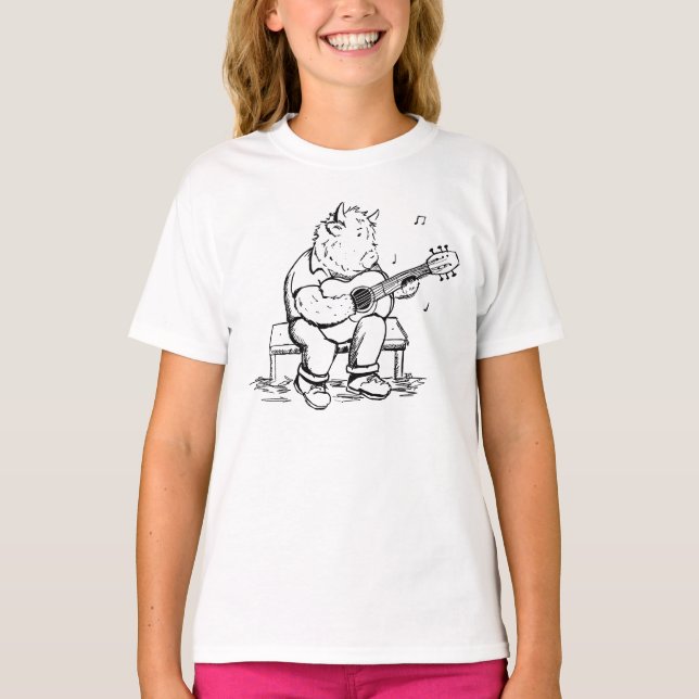 Highland Cow Plays Acoustic Guitar T-Shirt (Front)