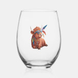 Highland Cow Png, Cool Cow Png, Sunglass Stemless Wine Glass