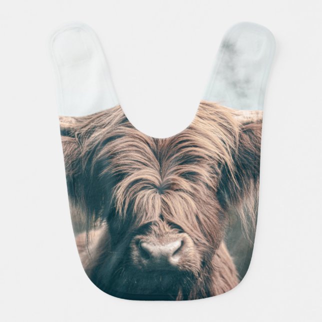 Highland cow portrait baby bib (Front)
