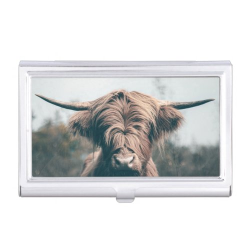 Highland cow portrait business card case