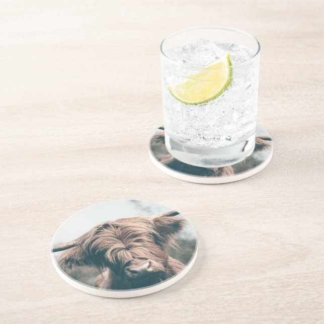 Highland cow portrait coaster (Side)