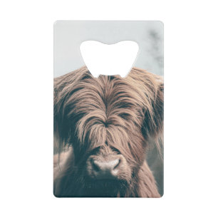 Highland cow portrait credit card bottle opener