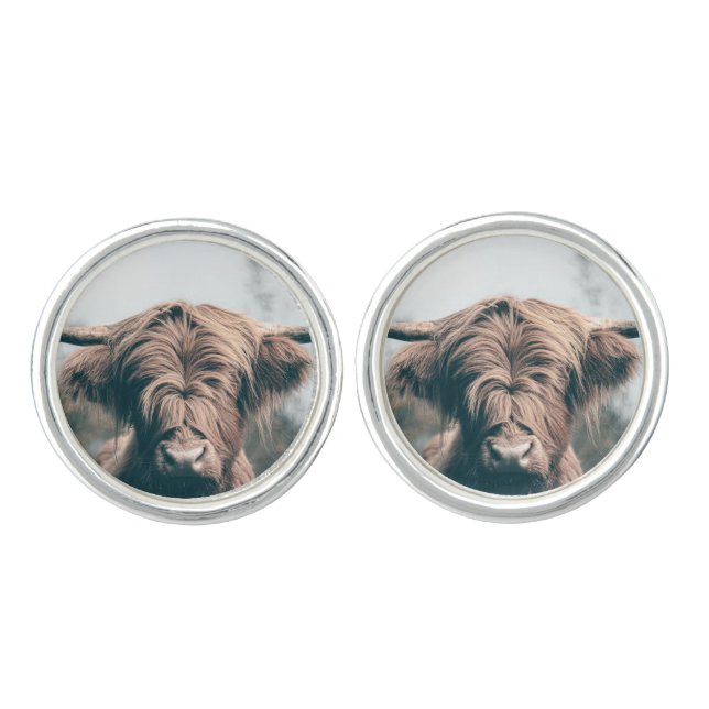 Highland cow portrait cufflinks (Front)