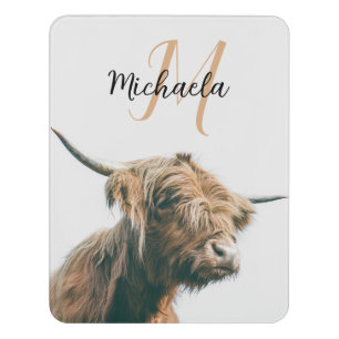 Highland cow portrait custom name initial monogram door sign