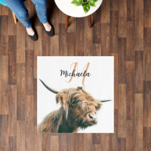 Highland cow portrait custom name initial monogram floor decals