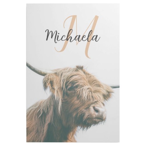 Highland cow portrait custom name initial monogram gallery wrap