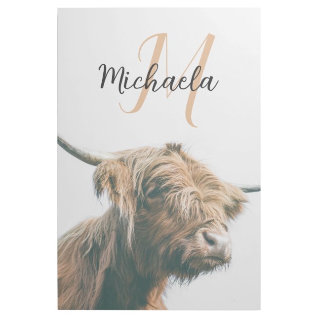 Highland cow portrait custom name initial monogram gallery wrap (Front)
