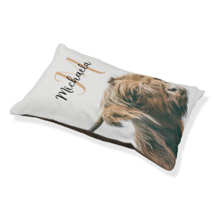Highland cow portrait custom name initial monogram pet bed