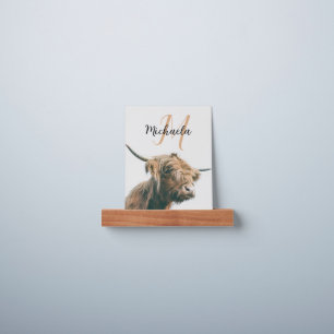 Highland cow portrait custom name initial monogram picture ledge