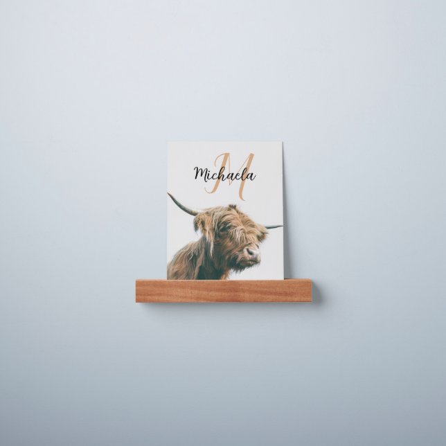 Highland cow portrait custom name initial monogram picture ledge (Wall)