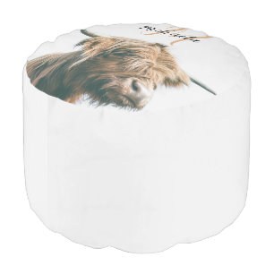 Highland cow portrait custom name initial monogram pouf