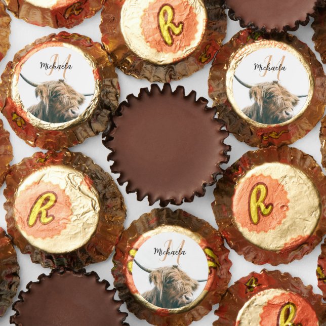 Highland cow portrait custom name initial monogram reese's peanut butter cups (Assorted)