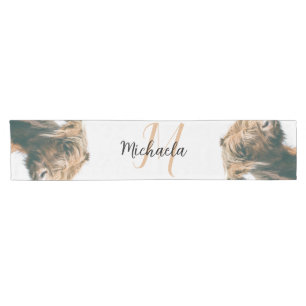 Highland cow portrait custom name initial monogram short table runner