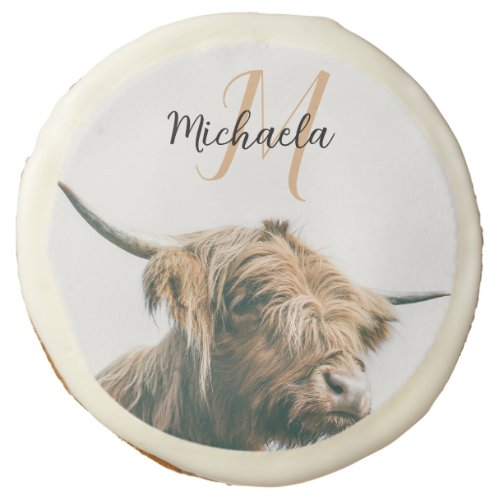 Highland cow portrait custom name initial monogram sugar cookie