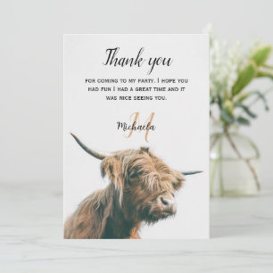 Highland cow portrait custom name initial monogram thank you card