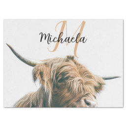 Highland cow portrait custom name initial monogram tissue paper