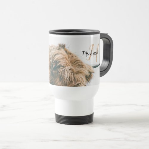 Highland cow portrait custom name initial monogram travel mug