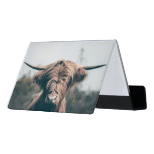 Highland cow portrait desk business card holder