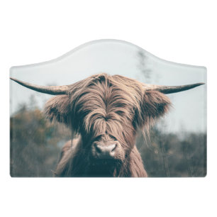 Highland cow portrait door sign