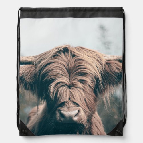 Highland cow portrait drawstring bag