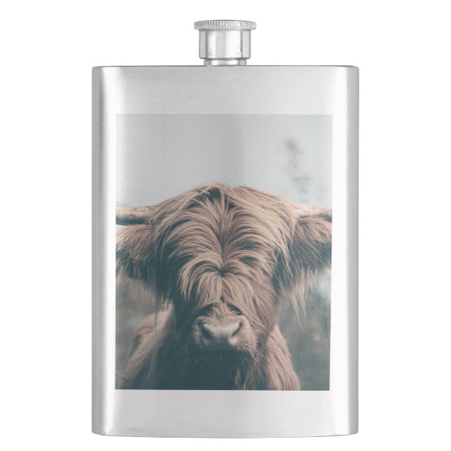 Highland cow portrait flask (Front)