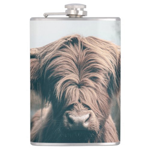 Highland cow portrait flask