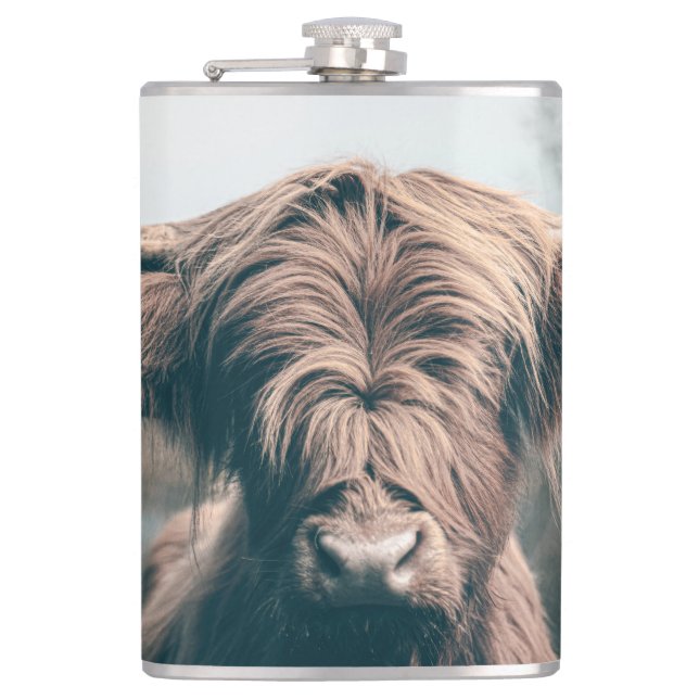 Highland cow portrait flask (Front)