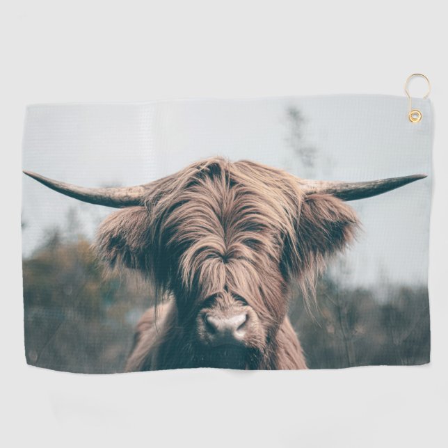 Highland cow portrait golf towel (Horizontal)
